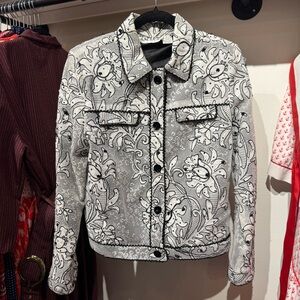 Vintage ANAGE Floral Black and White Open Knit Beaded Women's Jacket